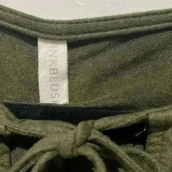 PINKBLUSH FAUX SUEDE OLIVE GREEN MINI DRESS - Picture 4 of 5